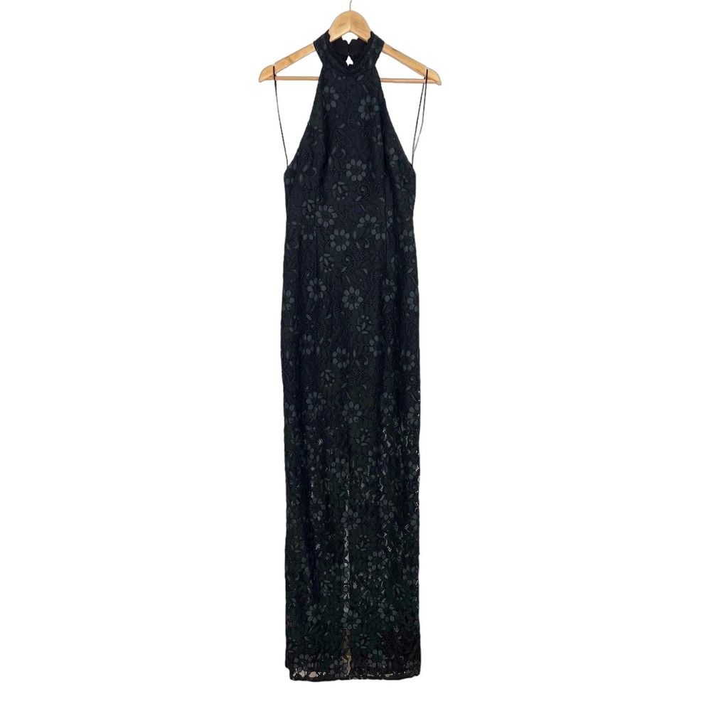 ABS by Allen Schwartz Floral Lace Halter Evening Gown Dress Dark Green Size 6